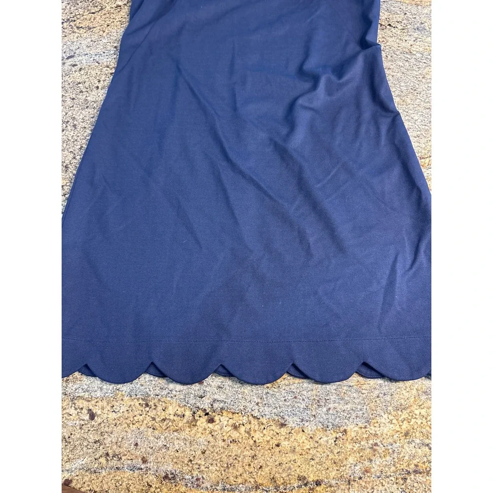 Sara Campbell Navy Blue Scalloped Shift Dress Sleeveless Made in USA Size M - Picture 5 of 6